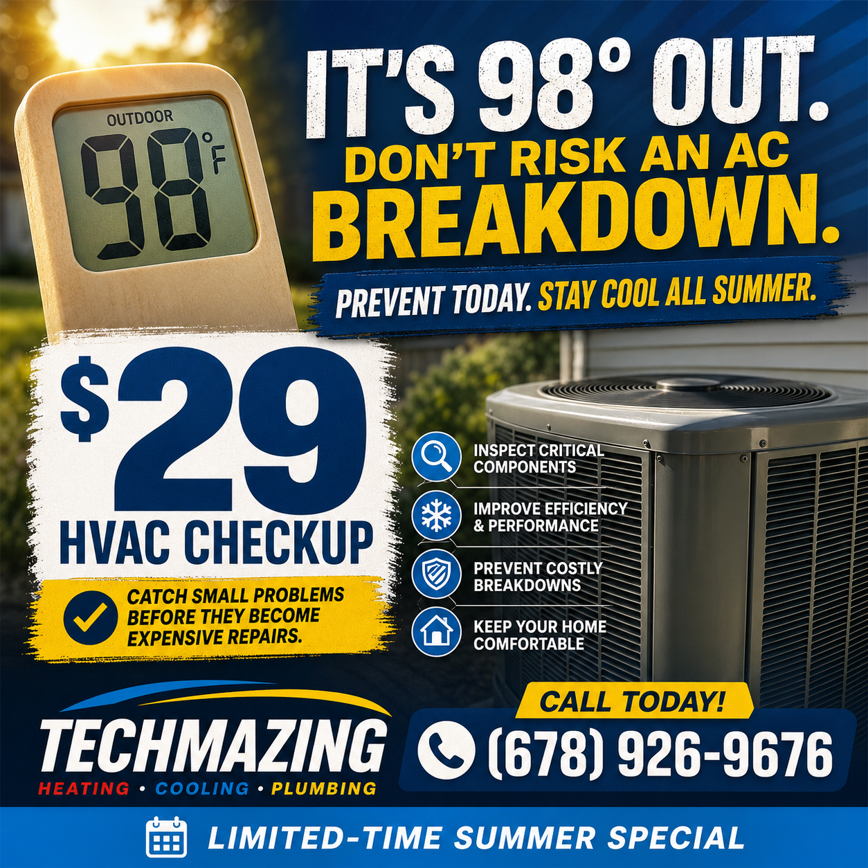 Advertisement from Techmazing Heating, Cooling & Plumbing